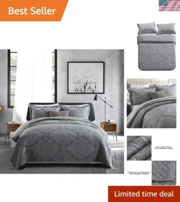 3-Piece King Quilt Set Quilted Bedspread Oversized Microfiber Lightweight Bed... - Image 1 of 4