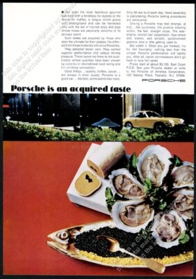 1968 Porsche 911 yellow car caviar pate oysters photo vintage print ad - Image 1 of 4