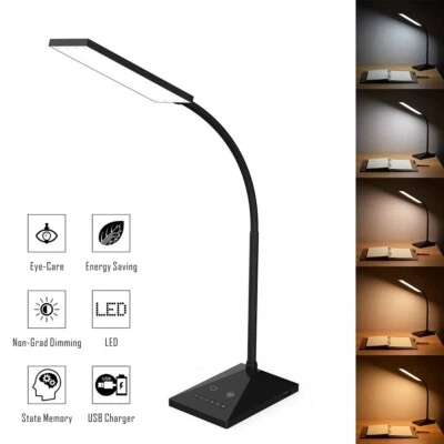 Dimmable LED Desk Lamp Touch with USB Charging Port 7 Brightness Levels Black US - Image 1 of 4