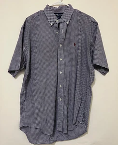 Ralph Lauren Blake Mens Large Blue White Check Short Sleeve Shirt Red Pony - Picture 1 of 5