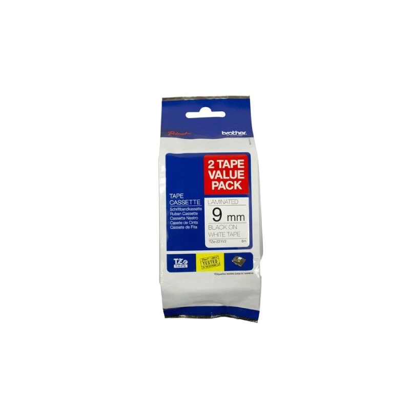 Genuine Brother TZe221 Label Tape Twin Black on White 9mm x 8m x 2pk TZe-221V2 - image 1 of 1