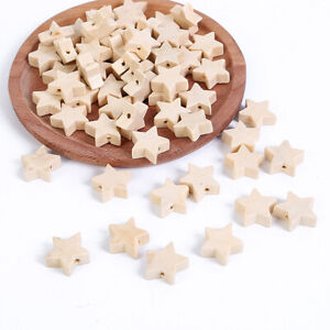 50X Natural Unfinished Wood Beads Star Shaped Jewelry Pandent Xmas Tree Hanging