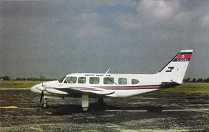 Vintage Airplane Airline Chrome Postcard South West Piper Navajo Chieftan C-GSWC - Picture 1 of 2