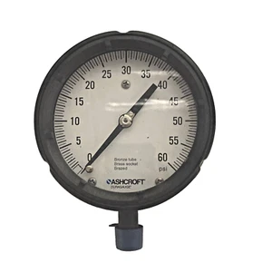 Ashcroft Bronze Tube , Brass Socket- 4" Dial 1/2" NPT 0/60 psi Pressure Gauge - Picture 1 of 6