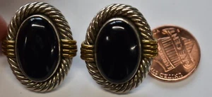 VINTAGE ONYX IN 925 SILVER OVAL EARRINGS * MEXICO * SIGNED * 23 X 27mm - Picture 1 of 2