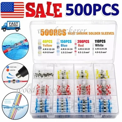 500PCS Heat Shrink Solder Seal Wire Connectors Waterproof Crimp Butt Joint Cable - Image 1 of 4