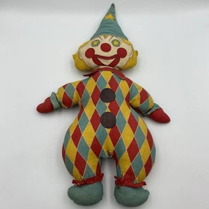 Vintage Handmade Clown Pillow Plush Stuffed Toy Colorful 18" - Picture 1 of 7