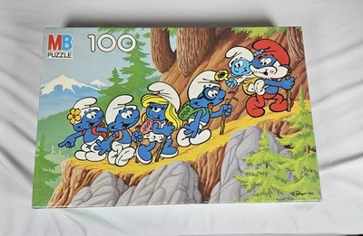 THE SMURFS Puzzle 100 Pieces SEALED BOX 1983 Peyo Milton Bradley Smurf Hike - Image 1 of 3