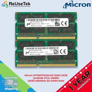 Micron MT16KTF2G64HZ-1G6A1 32GB (2x16GB) PC3L-12800S DDR3-1600MHz SO-DIMM RAM - Picture 1 of 12