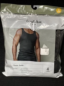 Neu mit Etikett Goodfellow 4er-Pack klassische gerippte Baumwolltanks für Herren schwarz Größe Small 34-36 Zoll - Bild 1 von 8