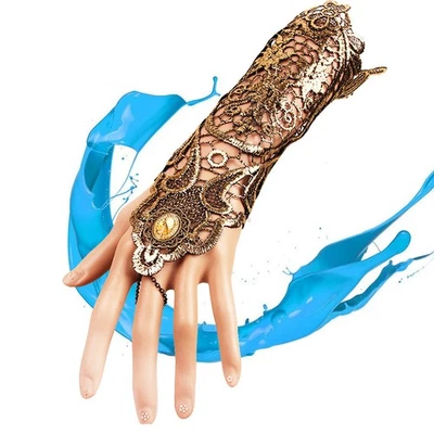  2 STÜCKE Klassische Spitze Armband Handschuhe Frauen Mädchen Elegant mit Ring - Bild 1 von 4