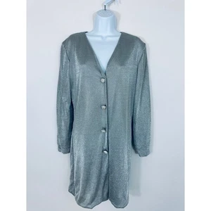 Vintage Pamela Dennis Metallic Silber Sakko Kleid Gr. 10 Strass Knöpfe 80er - Bild 1 von 7
