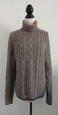 MASSIMO DUTTI  PULLOVER STRICK GR. M/L BRAUN ZOPFMUSTER 95%WOLLE,5%KASCHMIR,ROLL - Bild 1 von 4