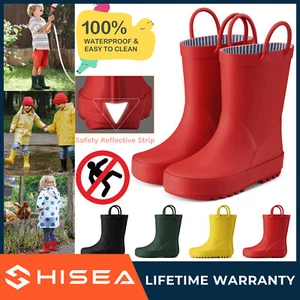 HISEA Toddler Kids Rubber Rain Boots Zero-Drop Waterproof Pull-On Handle Wellies - Picture 1 of 53