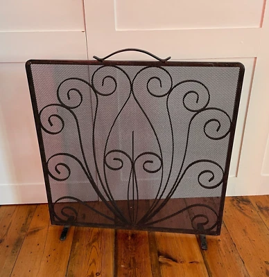 Antique Black Cast Iron Metal Fire Screen Guard Fireguard Vintage Victorian Old - Image 1 of 4