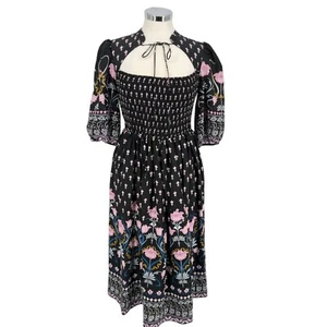 Anthropologie Dasha Smocked Floral Boho Midi Dress Black Size Small NWT - Picture 1 of 15