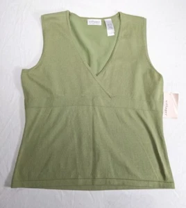 VILLAGER Tank Women's size XL Green Cross-Over V-Neck Cropped Sweater Fabric NWT - Picture 1 of 8