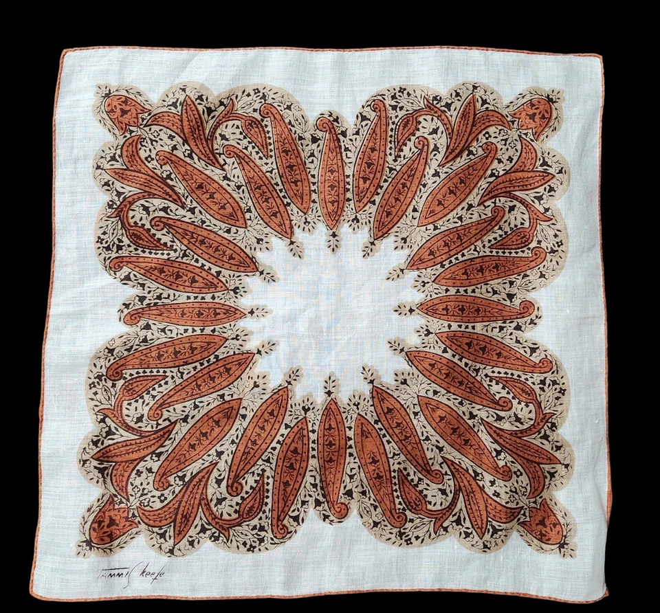 Tammis Keefe Hanky Handkerchief Hankie Vintage Designer Persian Pickle Brown Vtg - Image 1 of 4