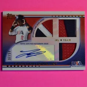2010 Topps Team USA Francisco Lindor im Spiel verwendet dreifach 3 Farben Patch Autogramm #D/50 - Bild 1 von 2