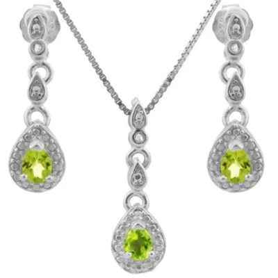 S88 PERIDOT & GENUINE DIAMOND PLATINUM OVER 925 STERLING SILVER SET - Image 1 of 3