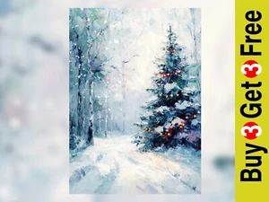 Snowy Christmas Tree 5"x7" Print on Matte Paper | Magical Winter Landscape - Picture 1 of 7