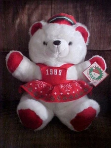 1989 White Female Red Christmas K-Mart Bear With Tags K-Mart Co 20" Santa's Club - Picture 1 of 12