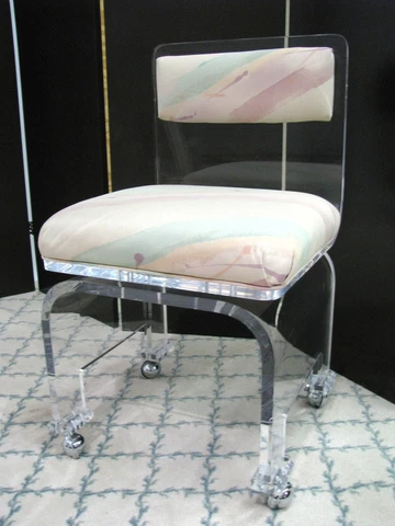 Stylish Vintage 1980's Lucite Boudoir Chair With Swivel Base, High End Piece Cover