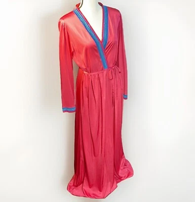 Bata Peignoir vintage grande GILEAD azul frambuesa y verde envoltura de nailon artículos para dormir Foto 1 de 4