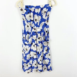 NEW Anthropologie Leifsdottir Strapless Floral Silk Dress Size 2 Blue White - Picture 1 of 10