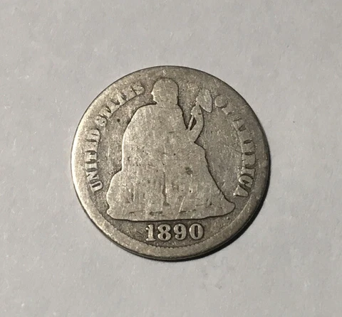 Seated Liberty Dime 10c 1890.  KM A92. Ave Circ Cover