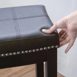 Black Bar Stool Faux Leather Padded Seat Durable Construction Nail Head Accent - Picture 1 of 24