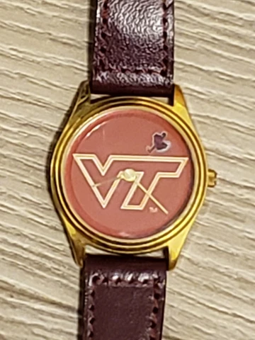 Virginia Tech Hokies Watch Leather Band Gold Color Face Small Scratch On Front Cover