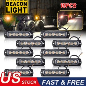 10X 6 LED Amber Grill Side Marker Emergency Strobe Light Bar Kit Tow Truck - Picture 1 of 10