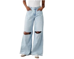 American Eagle Size 8 Light Dreamy Drape Super High-Rise Baggy Wide Leg Jeans - Picture 1 of 14