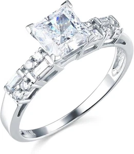 2.65 Ct Princess Brilliant Cut Engagement Wedding Ring Solid Real 14K White Gold - Picture 1 of 3