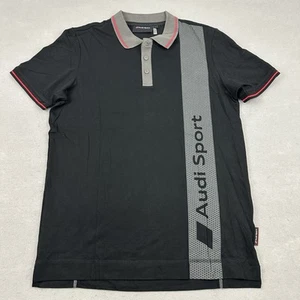 Audi Sport Polo Shirt Men Large Black Gray Solid Short Sleeve Driving Collar L - Picture 1 of 8