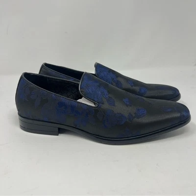 Giorgio Brutini Winter Slip On Loafers Black Blue Floral Satin 7.5 NEW In Box - Image 1 of 4
