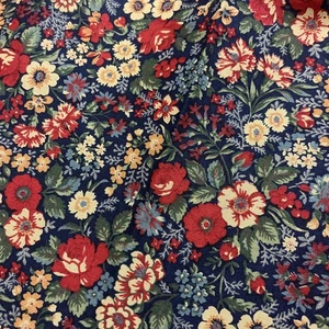 Joan Kessler Concord Fabric Red Blue Yellow Floral On Dark Blue 3 Yds X 44 - Picture 1 of 4