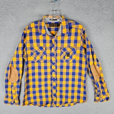 Рубашка мужская Akoo & Co Trust Akoo большая синяя желтая клетчатая нашивка на локоть на пуговицах - Изображение 1 из 4