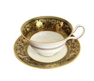 Wedgwood England Bone China Florentine Green Gold Cup & Saucer Golden Dragon - Picture 1 of 9