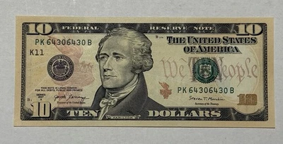 $10 Banknote Bill Federal Reserve 2017 PK B SERIES FANCY SERIAL NUMBER REPEATER - Image 1 of 4