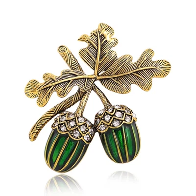 Broche de bellota con diamantes de imitación vintage - prendedor dorado de hojas de otoño, regalo de joyería de otoño naturaleza Foto 1 de 4