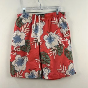 Lands End Men Medium 32-34 Shorts Swim Trunks Red Blue Floral 11" Inseam 15940 - Picture 1 of 9