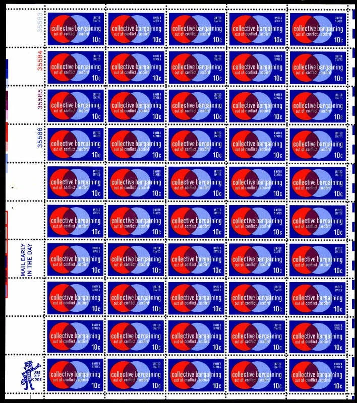 US Stamp 1975 10c Collective Bargaining - 50 Stamp Sheet - Scott #1558 - Image 1 of 1