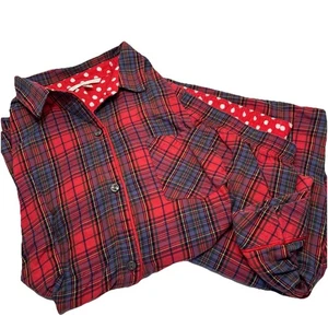 Victoria's Secret Damen L Flanell Pyjama Set rot & blau kariert lange Hosenärmel - Bild 1 von 8