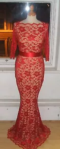 Baylis Caballero Rojo Cuello Barra Encaje COLA DE PESCADO Largo Maxi Mouble LÁPIZ Vestido - Imagen 1 de 6