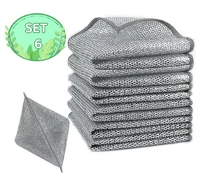 Set 6 Double Stainless Steel Scrubber, Wire Dishwashing Rags Net 2024 - Picture 1 of 15