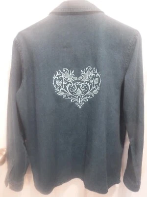 Upcycled Together Blue Denim Jacket / Shirt Embroidered With Floral Designs Sz S - Image 1 of 4