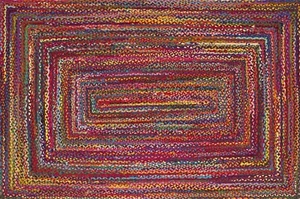 Hand Braided Bohemian Colorful Jute Chindi Area Rug ,multi colors Home Décor Rug - Picture 1 of 4