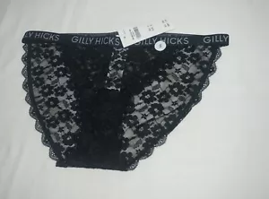 NWT GILLY HICKS HOLLISTER BLACK LACE LOGO BAND BIKINI UNDERWEAR SIZE S - Picture 1 of 3